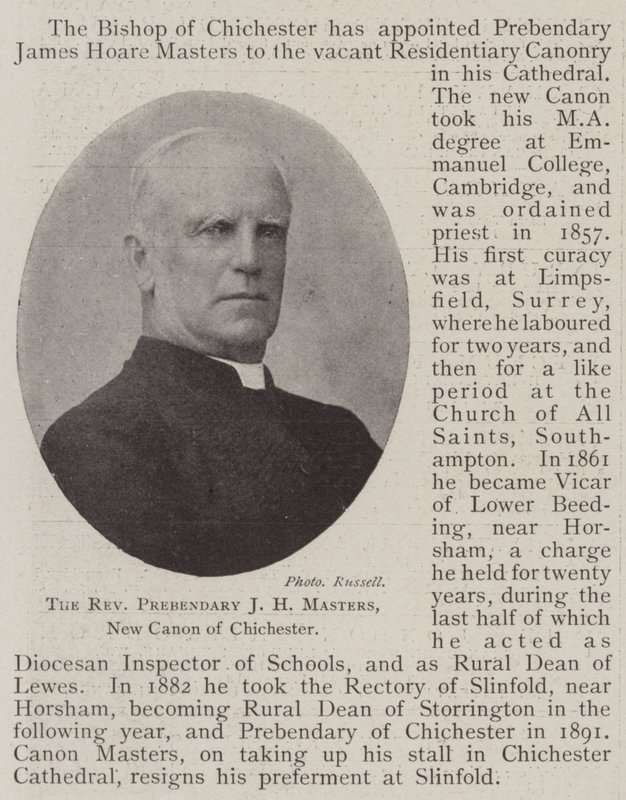 Reverend Prebendary JH Masters, nový kánon Chichesteru od English Photographer