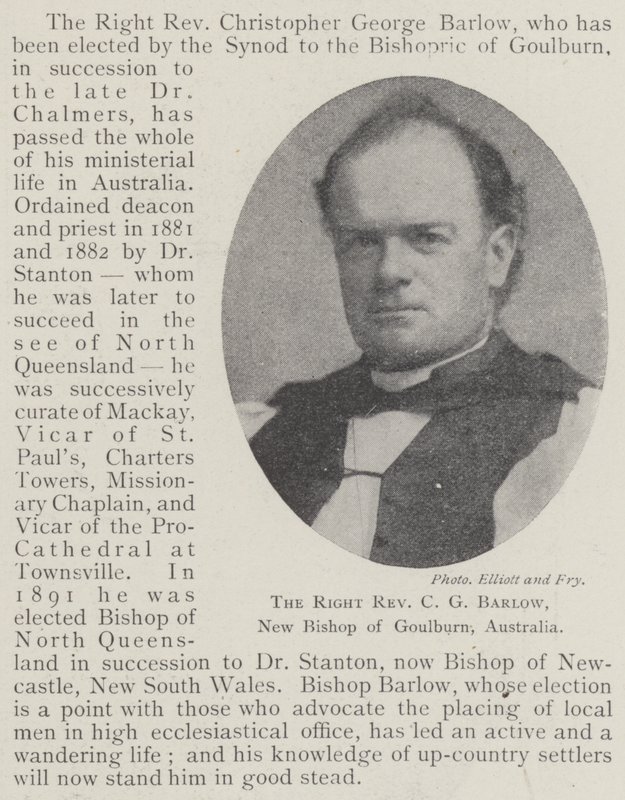 Správný reverend C G Barlow, nový biskup z Goulburn, Austrálie od English Photographer