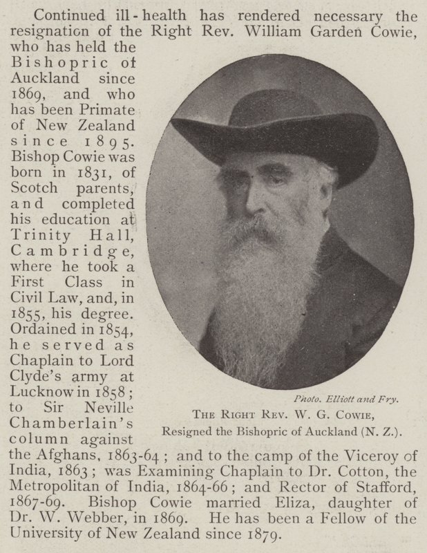 Správný reverend W G Cowie rezignoval na biskupství v Aucklandu (Nový Zéland) od English Photographer