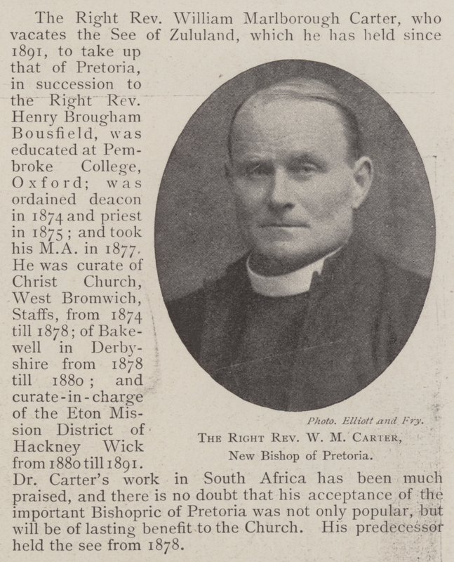 Správný reverend W M Carter, nový biskup z Pretorie od English Photographer