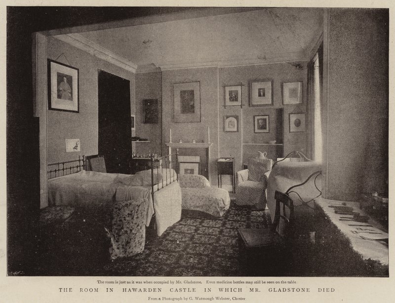Pokoj na zámku Hawarden, ve kterém zemřel pan Gladstone od English Photographer