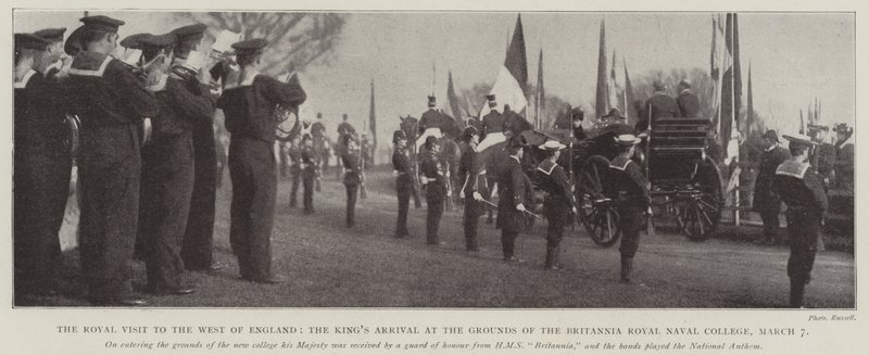 Královská návštěva na západě Anglie, příjezd králů do areálu Britannia Royal Naval College, 7. března od English Photographer