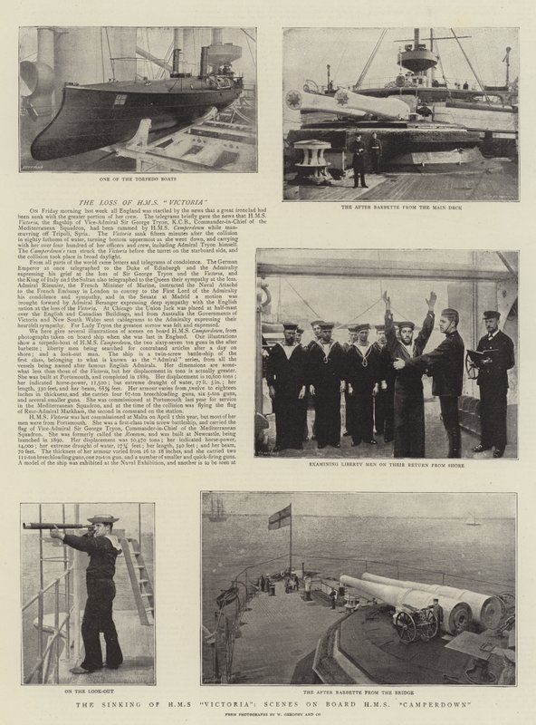 Potopení HMS Victoria, scény na palubě HMS Camperdown od English Photographer