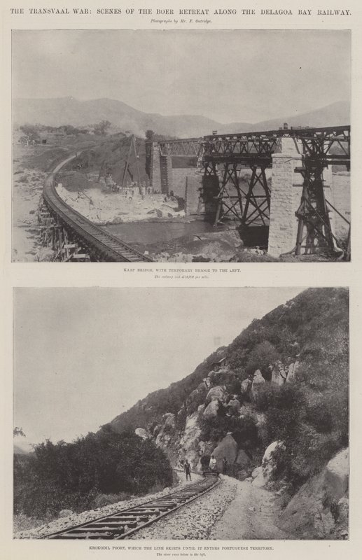 Transvaalská válka, scény búrského ústupu podél železnice Delagoa Bay od English Photographer