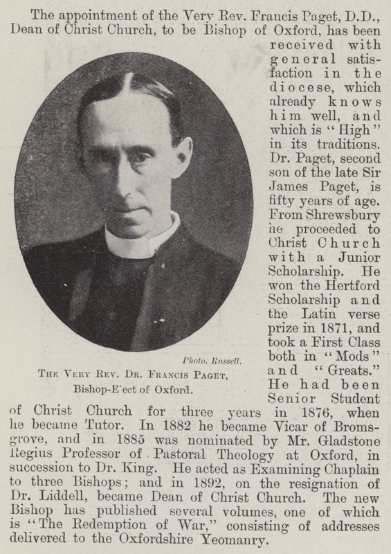 Velmi reverend Dr Francis Paget, zvolený biskup z Oxfordu od English Photographer