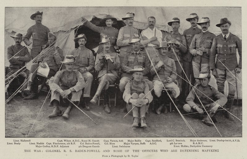 Válka, plukovník RS Baden-Powell a někteří důstojníci, kteří brání Mafeking od English Photographer