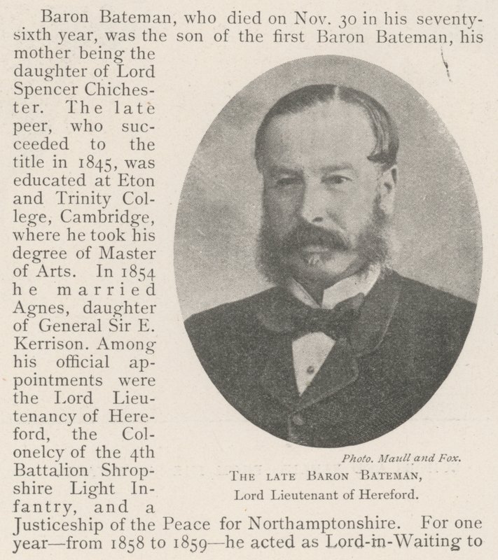 Zesnulý baron Bateman, lord poručík z Herefordu od English Photographer