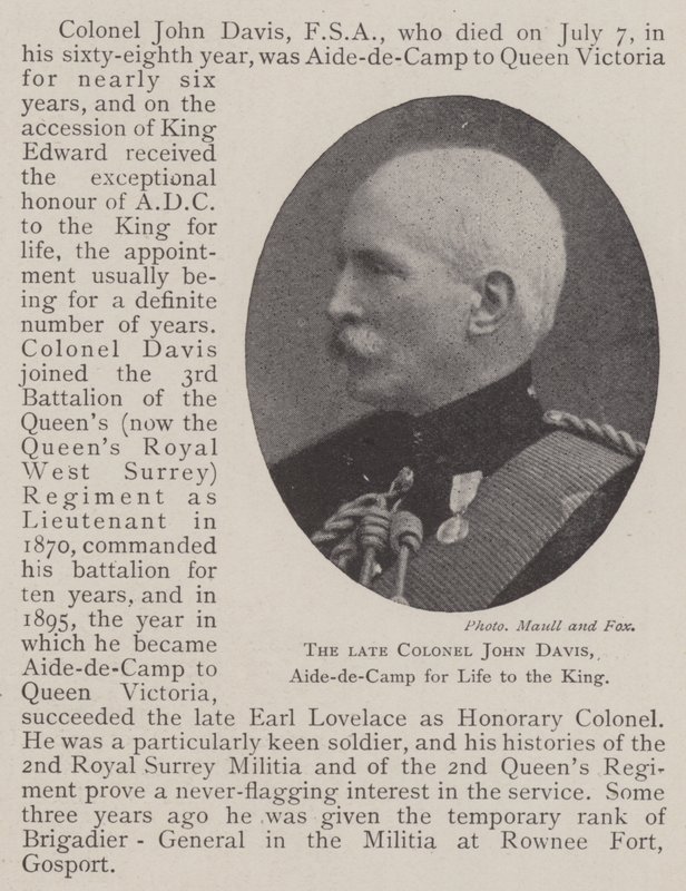 Zesnulý plukovník John Davis, Aide-de-Camp for Life to the King od English Photographer