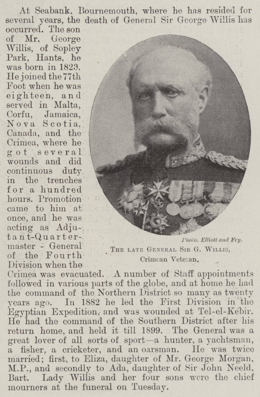 Zesnulý generál Sir G Willis, krymský veterán od English Photographer