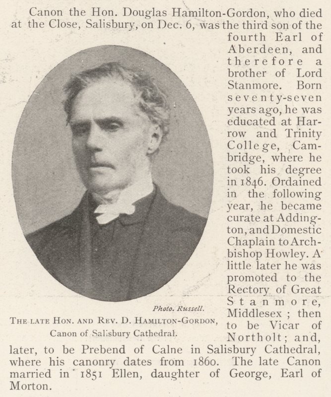 Zesnulý ctihodný a reverend D Hamilton-Gordon, kanovník katedrály v Salisbury od English Photographer