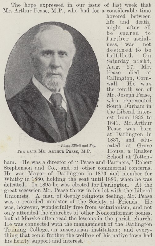 Zesnulý pan Arthur Pease, poslanec od English Photographer