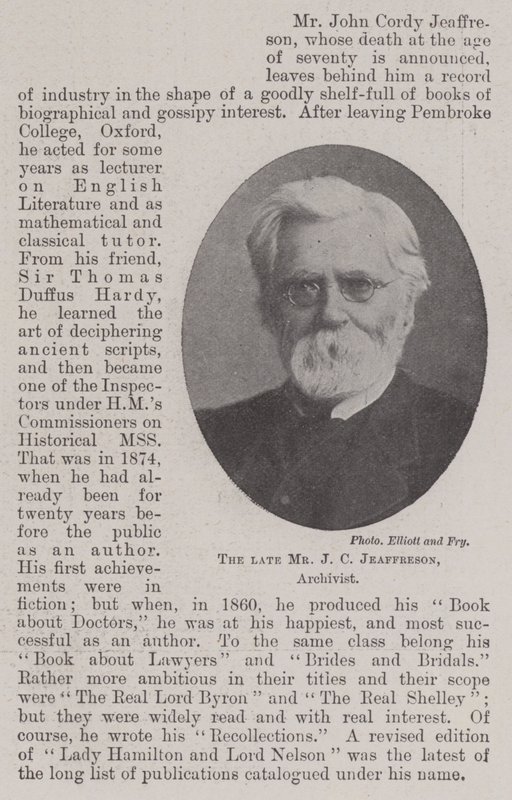 Zesnulý pan J C Jeaffreson, archivář od English Photographer