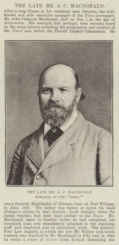 Zesnulý pan J C Macdonald, manažer Times od English Photographer