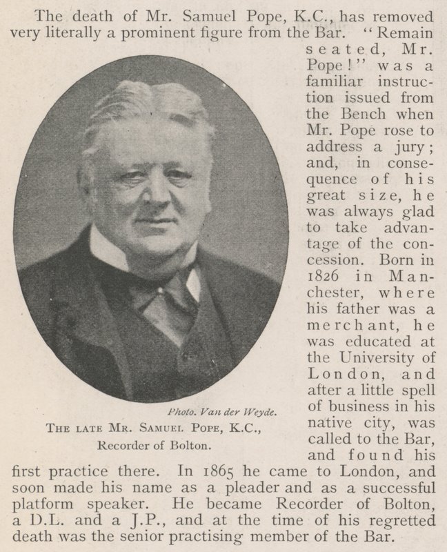 Zesnulý pan Samuel Pope, KC, zapisovatel Boltonu od English Photographer