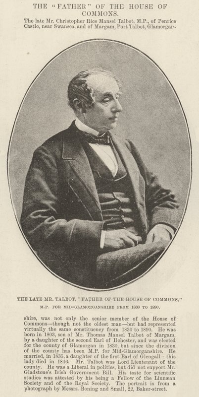 Zesnulý pan Talbot, otec Dolní sněmovny, poslanec za Mid-Glamorganshire v letech 1830 až 1890 od English Photographer