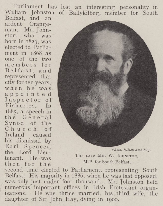 Zesnulý pan W Johnston, poslanec za South Belfast od English Photographer