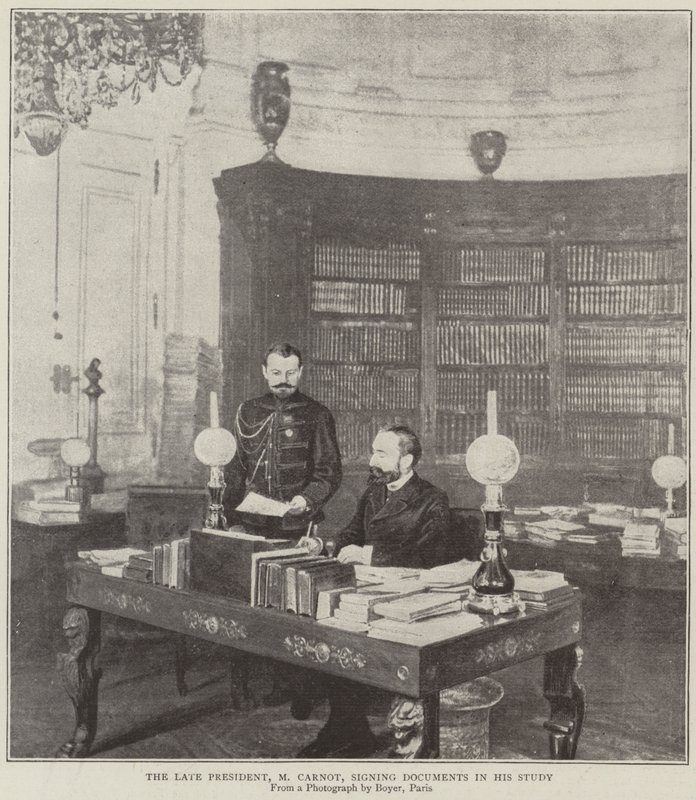 Zesnulý prezident, pan Carnot, podepisuje dokumenty ve své pracovně od English Photographer