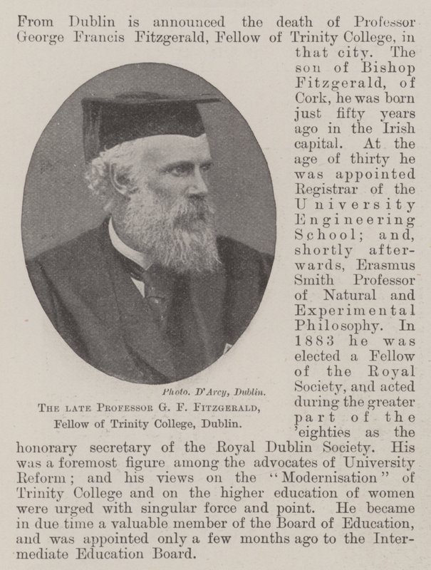 Zesnulý profesor GF Fitzgerald, člen Trinity College, Dublin od English Photographer