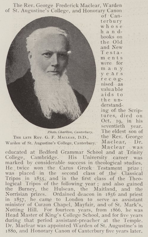Zesnulý reverend GF Maclear, DD, Warden of St Augustines College, Canterbury od English Photographer