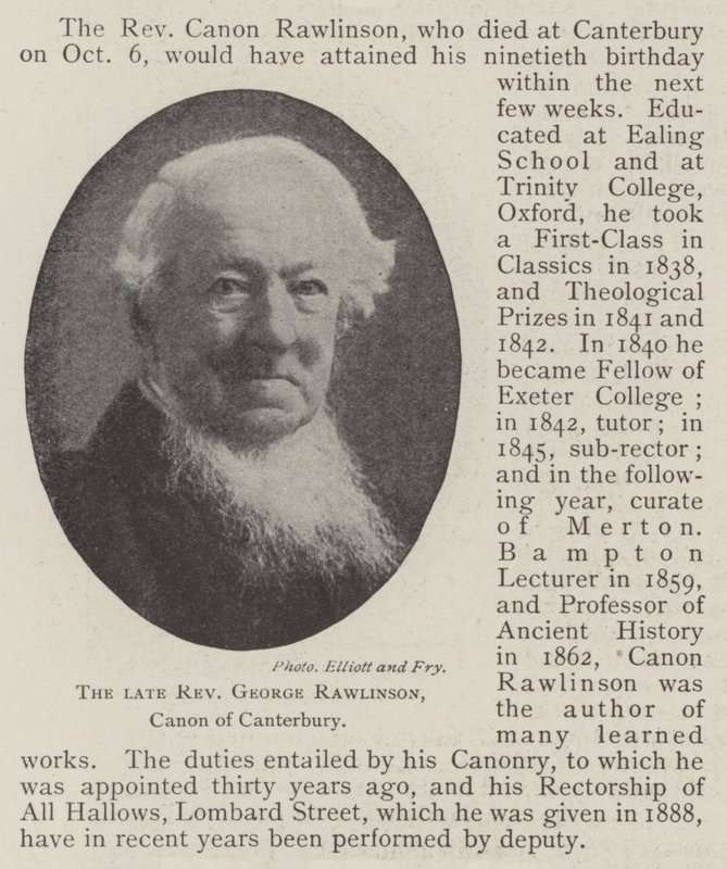 Zesnulý reverend George Rawlinson, kanovník z Canterbury od English Photographer
