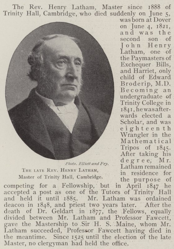 Zesnulý reverend Henry Latham, mistr Trinity Hall, Cambridge od English Photographer
