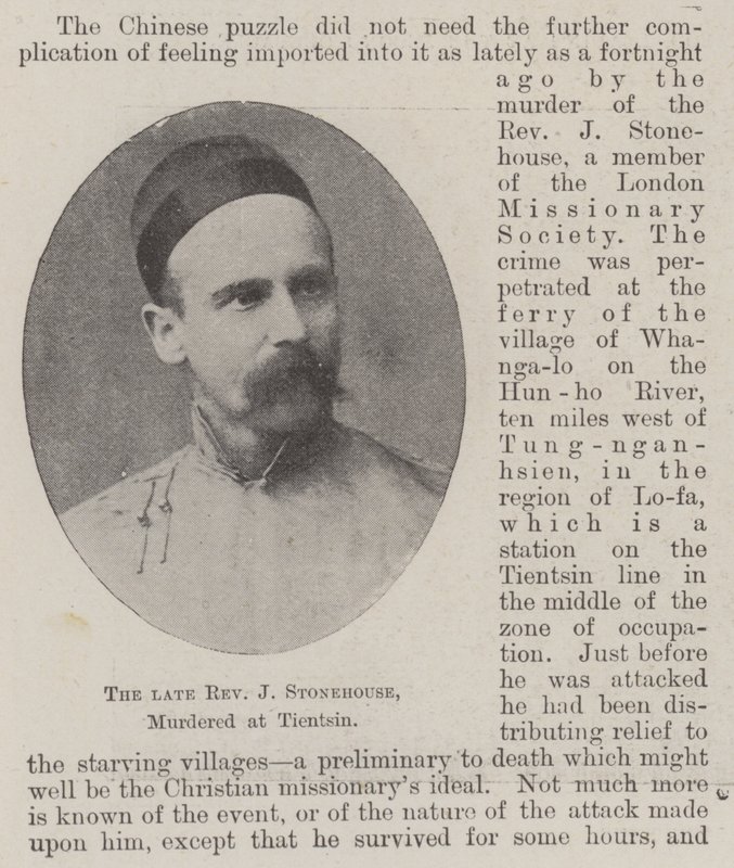 Zesnulý reverend J Stonehouse, zavražděn v Tientsinu od English Photographer