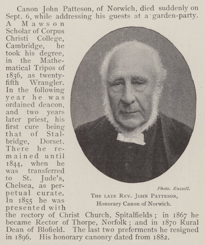 Zesnulý reverend John Patteson, čestný kanovník Norwiche od English Photographer