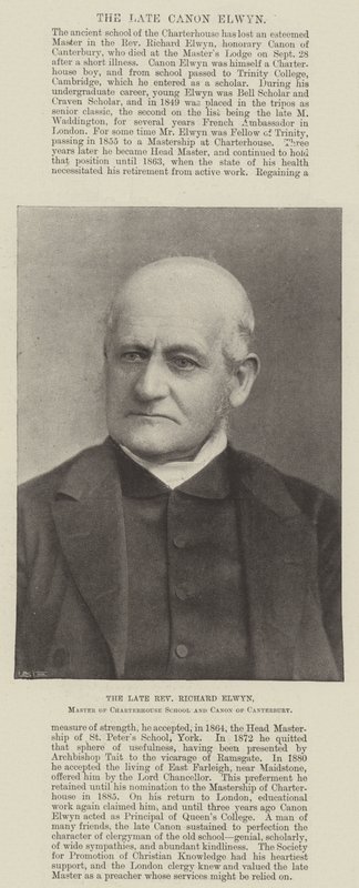 Zesnulý reverend Richard Elwyn, mistr Charterhouse School a kanovník z Canterbury od English Photographer
