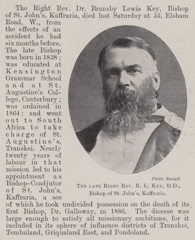 Zesnulý pravý reverend B L Key, DD, biskup ze St Johns, Kaffraria od English Photographer