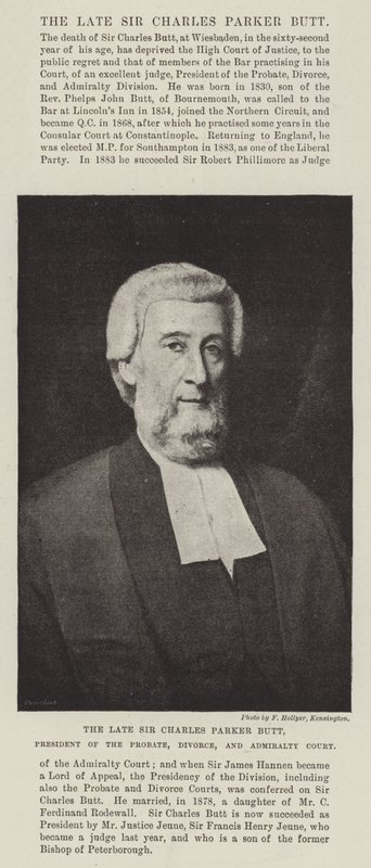 Zesnulý sir Charles Parker Butt, předseda pozůstalostního, rozvodového a admirality soudu od English Photographer