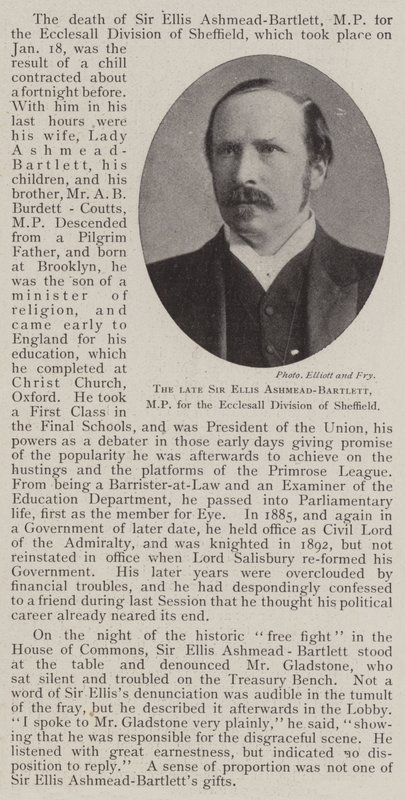 Zesnulý sir Ellis Ashmead-Bartlett, poslanec za Ecclesall Division of Sheffield od English Photographer