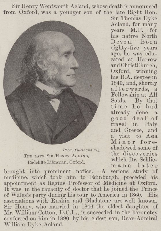 Zesnulý sir Henry Acland, knihovník Radcliffe, Oxford od English Photographer