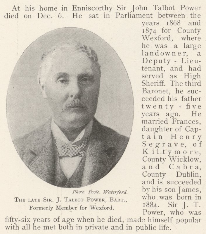 Zesnulý Sir J Talbot Power, Baronet, bývalý člen za Wexford od English Photographer
