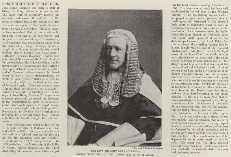 Zesnulý sir John Duke Coleridge, baron Coleridge a lord hlavní soudce Anglie od English Photographer