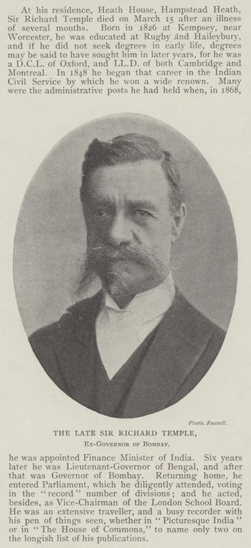 Zesnulý Sir Richard Temple, bývalý guvernér Bombaje od English Photographer