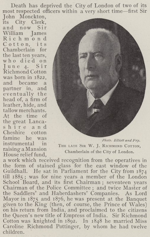Zesnulý sir W J Richmond Cotton, komorník z City of London od English Photographer