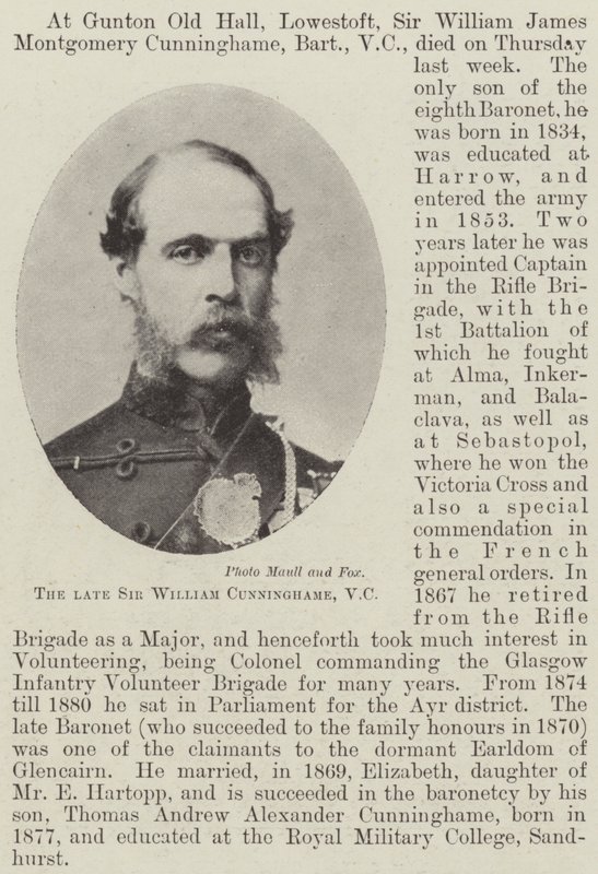 Zesnulý sir William Cunninghame, VC od English Photographer