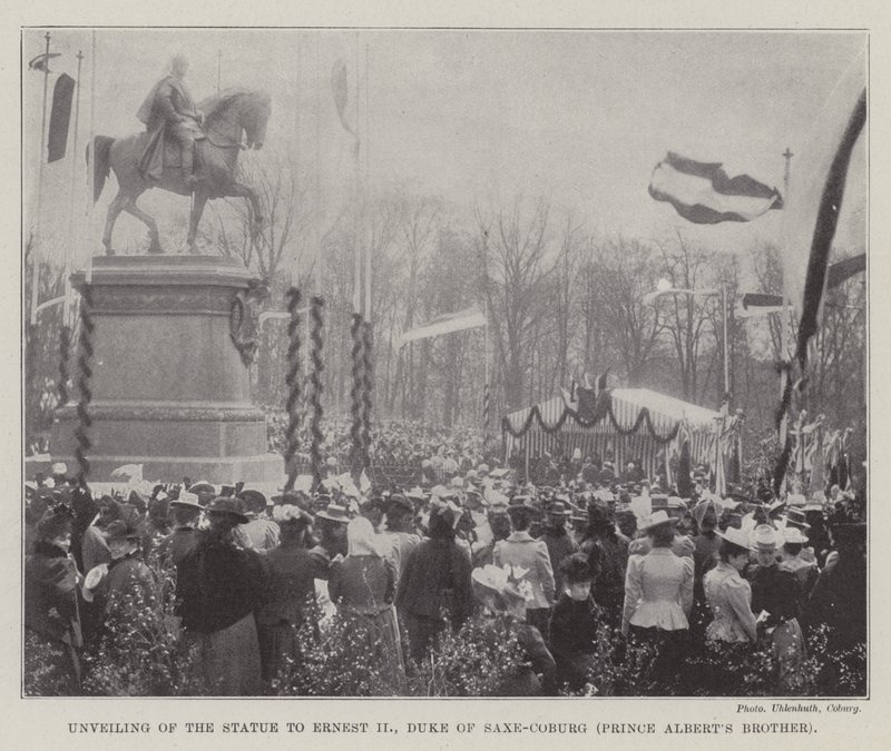 Odhalení sochy Ernestu II., vévodovi ze Saxe-Coburg (bratr princ Alberts) od English Photographer