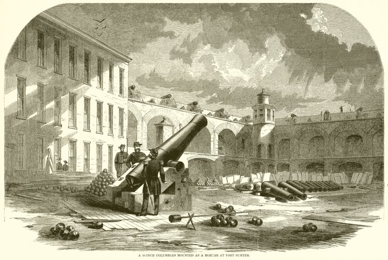 10palcový Columbiad namontovaný jako Morter ve Fort Sumter od English School