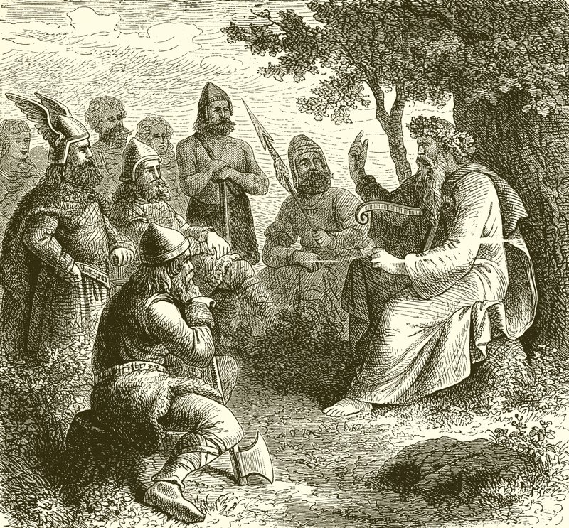 Bard zpívající činy německých válečníků od English School