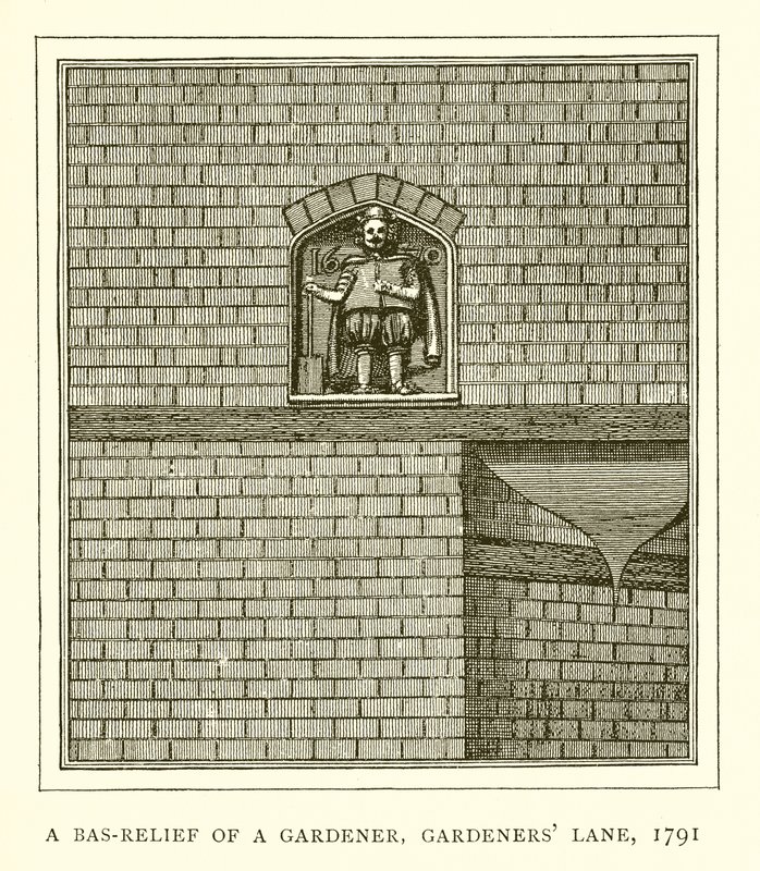 Basreliéf zahradníka, Gardeners Lane, 1791 od English School