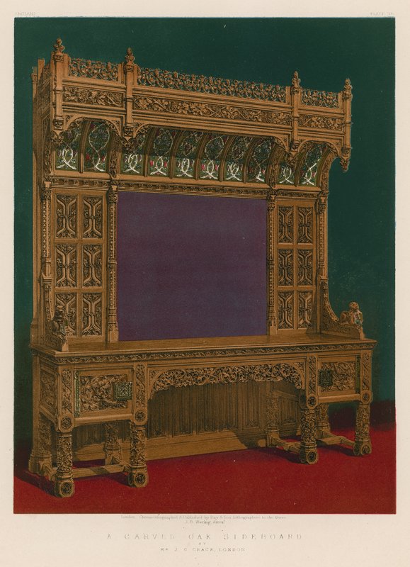 Carved Oak Sideboard od pana J G Crace, Londýn od English School