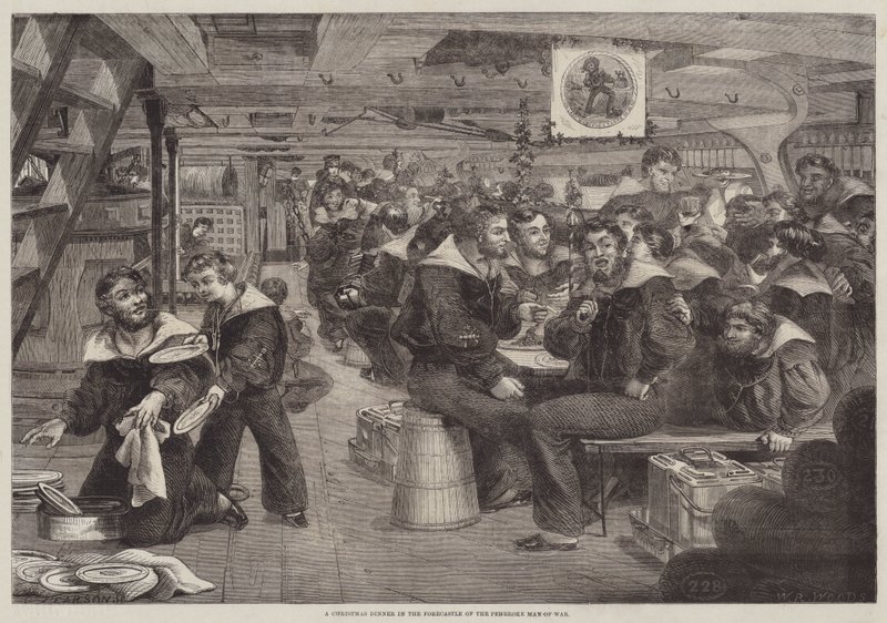 Vánoční večeře v Forecastle of the Pembroke Man-of-War (rytina) od English School