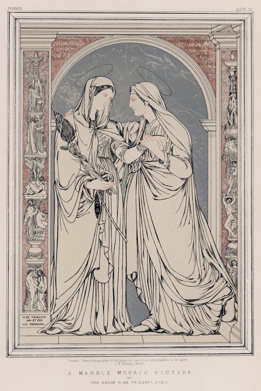 Obraz mramorové mozaiky od barona H de Triqueti, Paříž (chromolitho) od English School