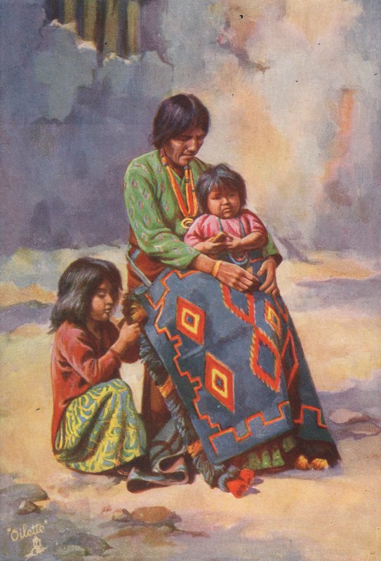 Indiánská squaw z kmene Navajo a děti (barevná litografie) od English School