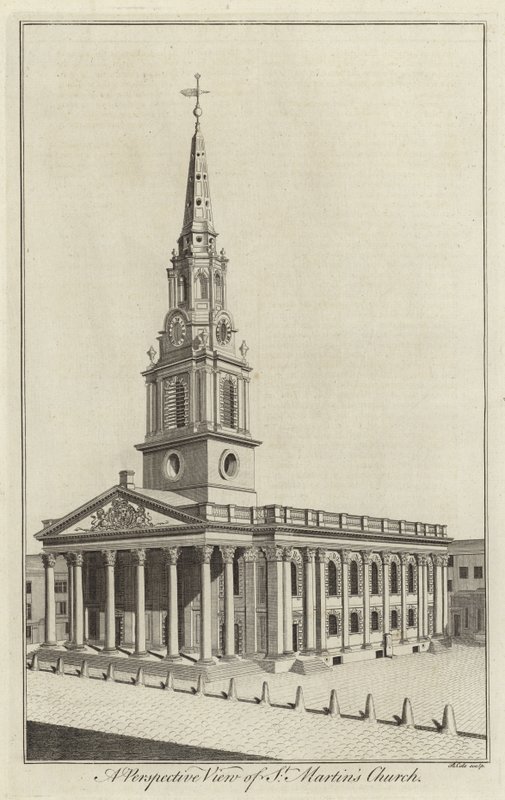 Perspektivní pohled na St Martins Church, Londýn od English School
