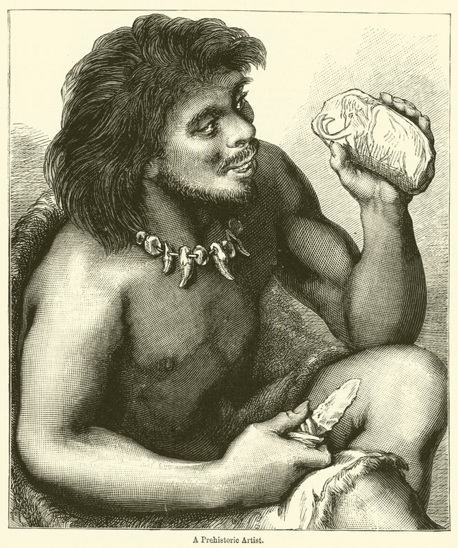 Prehistorický umělec (rytina) od English School