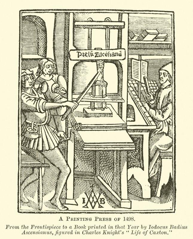 Tiskařský lis z roku 1498 od English School