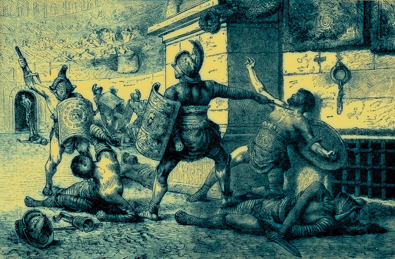 Římský svátek, boj gladiátorů, ilustrace z Ilustrované historie světa, vydané kolem roku 1880 (digitálně vylepšený obrázek) od English School