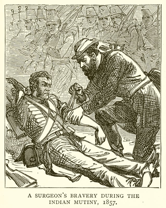 A Surgeons Bravery během indické vzpoury, 1857 od English School